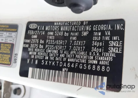 2015 Kia Sorento Lx from USA, damaged, VIN 5XYKTDA64FG568880